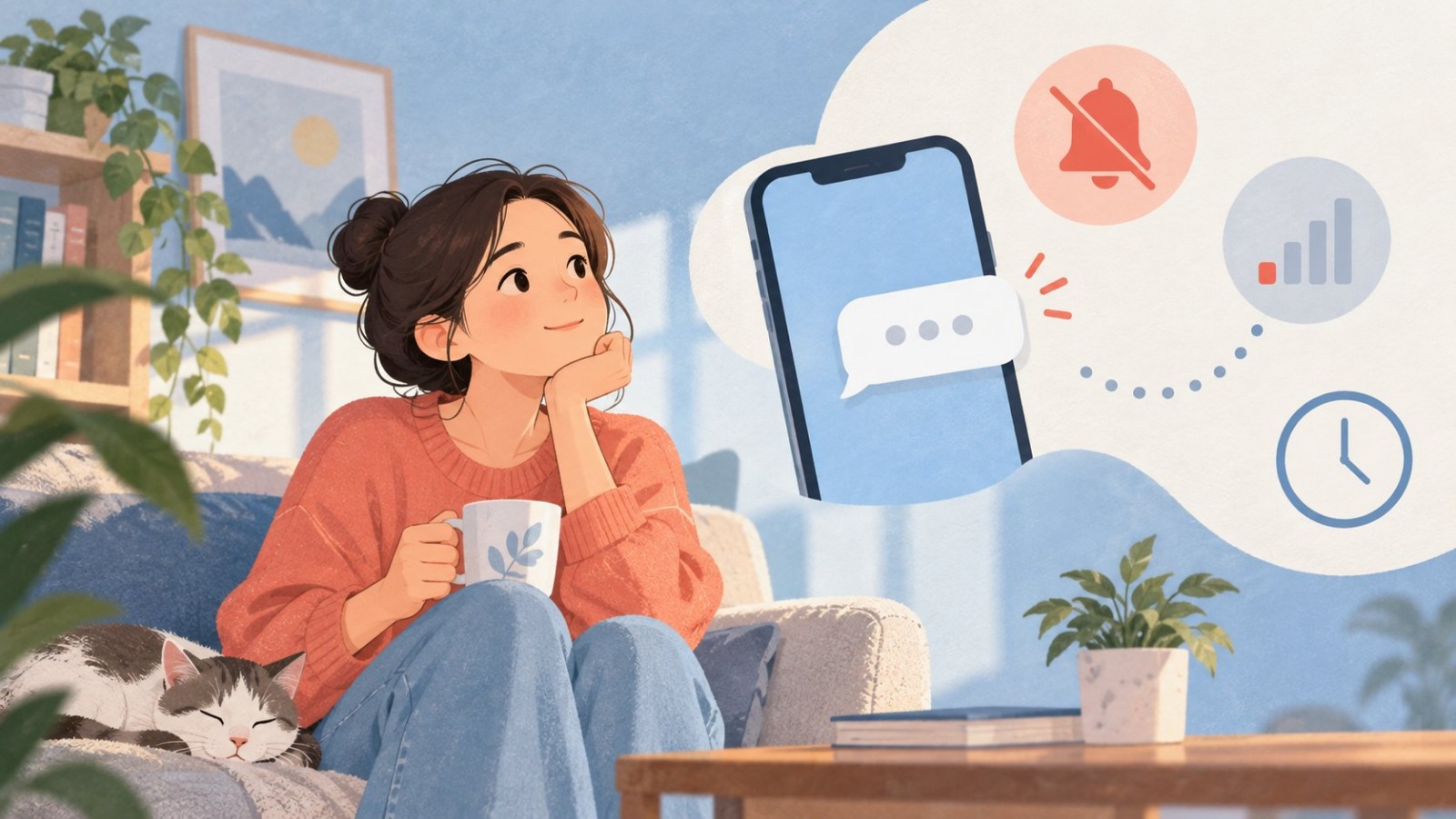 检查消息通知与网络状态的示意插画
