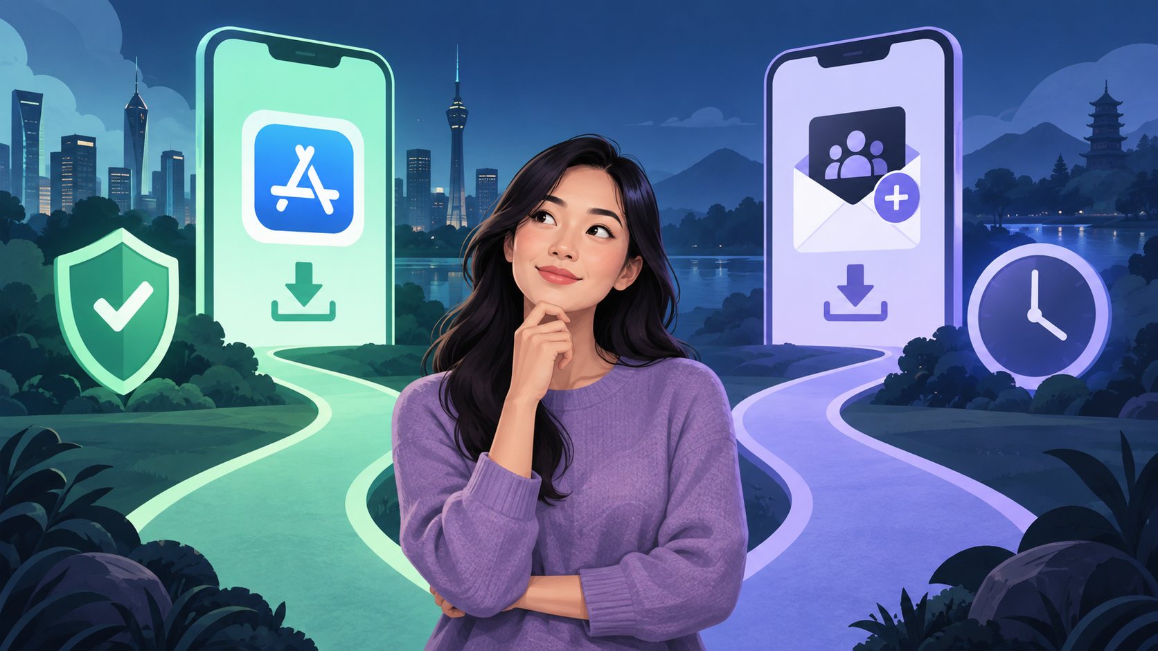 比较 App Store 与 TestFlight 测试邀请的示意图