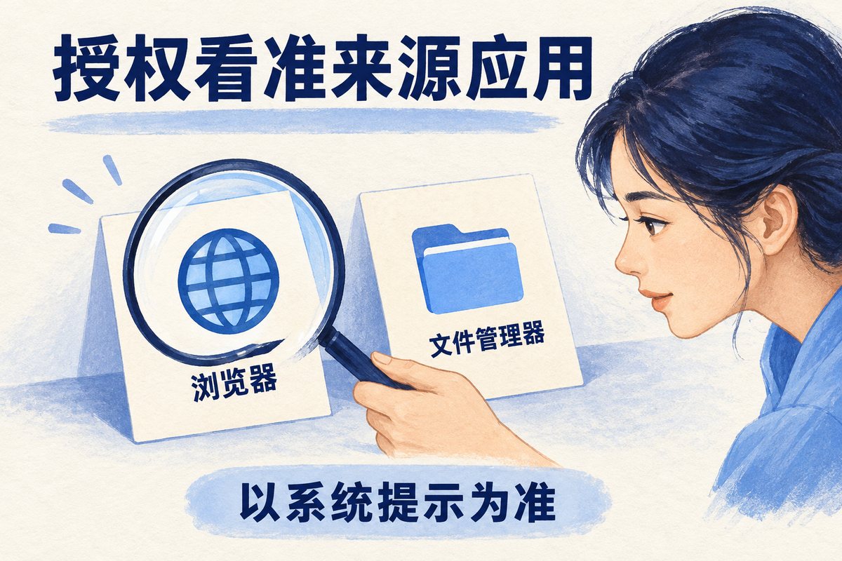 来源授权可能对应浏览器或文件管理器，应核对当前系统提示中的来源应用