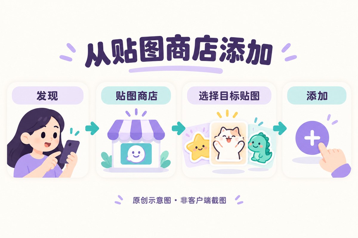发现、贴图商店、选择目标贴图、添加的入口路径示意