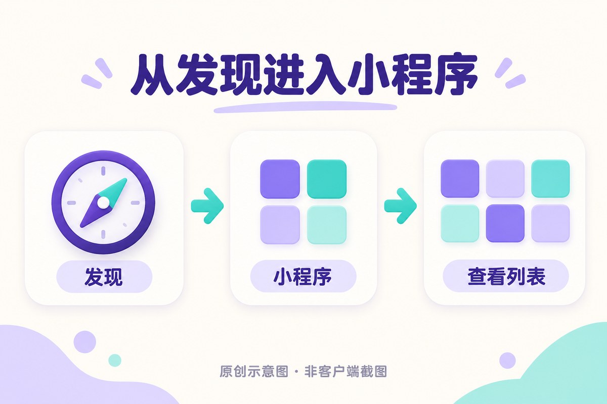从发现进入小程序再查看列表的路径示意